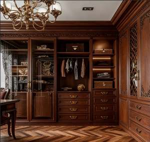 High End Solid Wood <b>Wardrobe</b> <b>with</b> <b>Mirror</b> Sliding <b>Doors</b> Customized Large Capacity Bedroom Closet for Luxury Home - Product Image 5