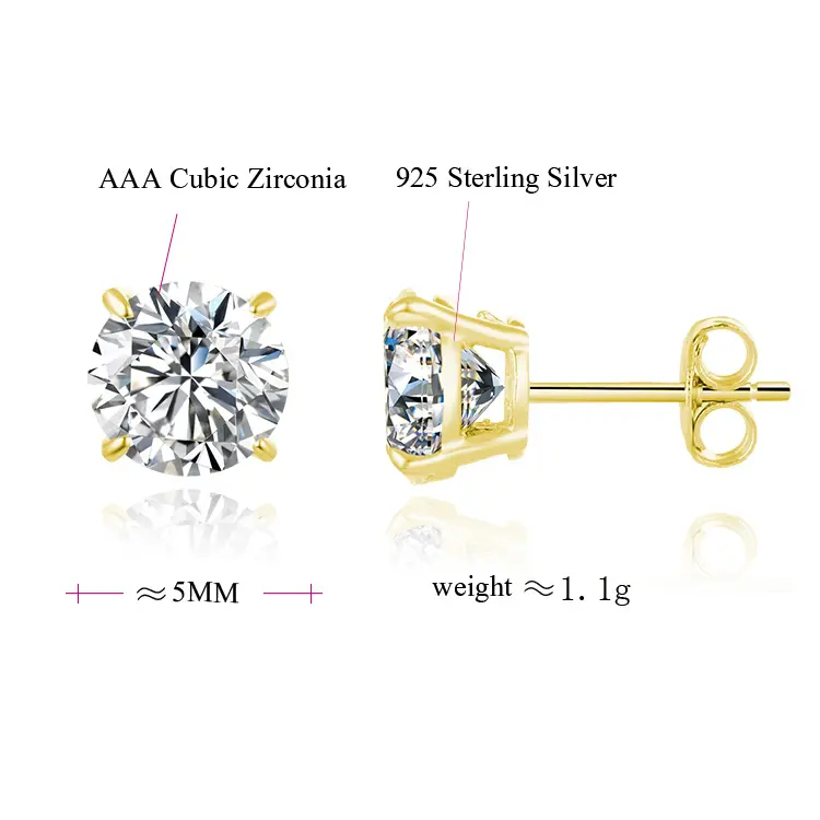 POLIVA Boucles d'oreilles en argent sterling 925 plaqué or 18 carats avec zircon cubique Boucles d'oreilles géométriques Diamant de fiançailles Bijoux en perles fines