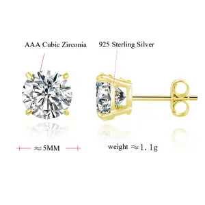 POLIVA 18K chapado en oro plata esterlina 925 Cubic Zirconia pendientes geométricos Stud pendientes diamante compromiso perla fina joyería