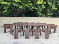 Table d'extérieur de style américain Table de salle à manger rectangulaire à 8 places Table de salle à manger et chaises de patio en aluminium Ensemble de salle à manger