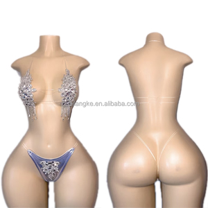 Conjunto de Dos Piezas Metálico Sexy con Diamantes Completos Personalizable al por Mayor para Bailarinas Exóticas - Product Image 5