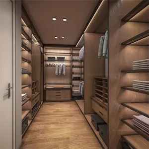 中国工厂现代设计卧室木制家具衣架抢步入式衣柜