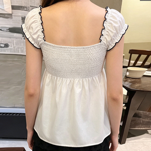 T-shirt vintage Y2K imprimé color block à col carré, nœud sur le devant, taille haute, coupe ajustée - Product Image 2