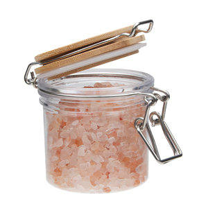 Venta Directa de Fábrica: Tarros de Plástico Transparentes Multifuncionales con Tapa de Bambú Irrompible de 200 ML, con Cierre Seguro para Sales de Baño - Product Image 1