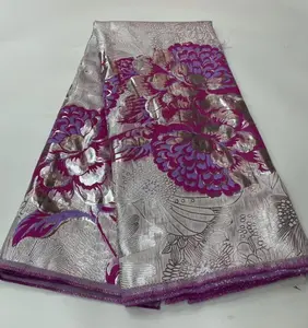 Latest metallic flower design jacquard brocade fabric embroidery french lace silk brocade fabric