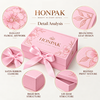 Boîte cadeau magnétique personnalisée HONPAK avec ruban rose, boîte d'emballage en papier rigide de luxe pour bijoux, cosmétiques, soins de la peau, cadeaux de mariage