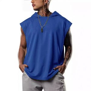 French 0.7 Cotton 0.3 Polyester Quality Best Short Embroidery Fabric <strong>Sleevless</strong> <strong>Hoodies</strong> with Custom Drawstrings Designs - Product Image 5