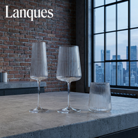 Ensemble de verrerie classique durable Lanques en verre cannelé avec bande dorée et rayures verticales, verres à vin optiques pour flûtes et verres à eau
