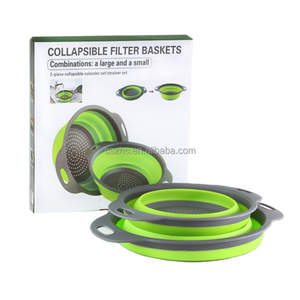 Foldable सिलिकॉन कोलंडर रसोई Leachate टोकरी फल सब्जी धोने की टोकरी बहुक्रिया छलनी नाली बेसिन के साथ संभाल - Product Image 6