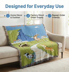 Tapiz Tejido con Diseño <span class=keywords><strong>de</strong></span> Gato <span class=keywords><strong>de</strong></span> Dibujos Animados para Habitación Infantil, Listo para Venta al por Menor, Manta Decorativa para Dormitorio, Acabado con Flecos, Arte Personalizado - Product Image 3