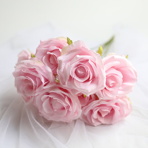 Fiore roseo 9 testa di <span class=keywords><strong>seta</strong></span> <span class=keywords><strong>artificiale</strong></span> rosa Bouquet stile moderno di lunga durata matrimonio decorazione floreale <span class=keywords><strong>artificiale</strong></span> 9 testa rosa mazzetto - Product Image 2