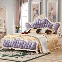 Meubles de chambre à coucher de style français antique de luxe sur mesure, lit double en bois massif sculpté de style européen, lit de mariage en cuir, lit royal taille king