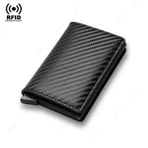 Portacarte con Blocco RFID in Alluminio, Porta Carte Pop-up in Fibra di Carbonio, Portafogli Sottili in Pelle PU, Porta Carte Minimalista per Uomo - Product Image 1