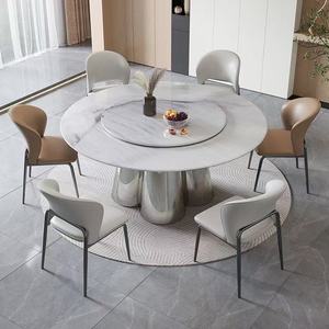 Set Moderno di <span class=keywords><strong>Tavolo</strong></span> e Sedie <span class=keywords><strong>da</strong></span> <span class=keywords><strong>Pranzo</strong></span> per Piccoli Appartamenti, Struttura in Metallo Rotonda <span class=keywords><strong>con</strong></span> Piano in Pietra Sinterizzata, Arredamento per <span class=keywords><strong>Sala</strong></span> <span class=keywords><strong>da</strong></span> <span class=keywords><strong>Pranzo</strong></span> per 6 Persone - Product Image 1