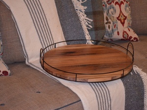 Large Rotating Walnut Wooden Lazy Susan Turntable With Metal <strong>Rails</strong> in Handmade - Product Image 5