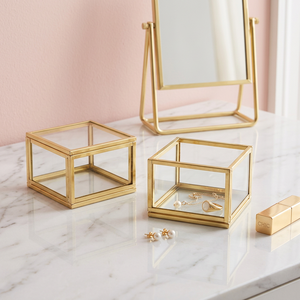 Boîtes en laiton et verre sur mesure pour accessoires miniatures, pour le rangement et l'organisation de bijoux et de cosmétiques, vente en gros - Product Image 1