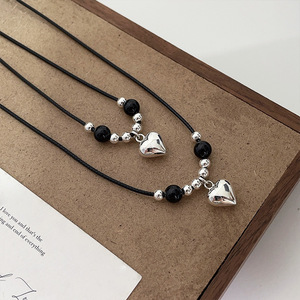 Yinruitai S925 Sterling Silver <b>Heart</b> Necklace <b>Black</b> Agate Pendant For Women Korean Style Collarbone Chain Gift Jewelry - Product Image 2