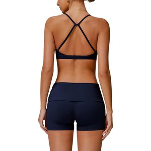 Women Two Piece Workout Set Crisscross Back Sports <b>Bra</b> High Waist Booty Lifting Shorts Yoga Gym Wear Outfit - Product Image 1
