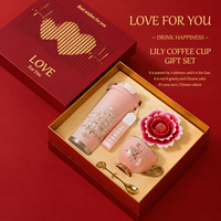 Luxuriöses Maiglöckchen-Geschenkset für Frauen, Isolierter Reisebecher und Kaffeetasse mit Duftkerze Business-Geschenkset