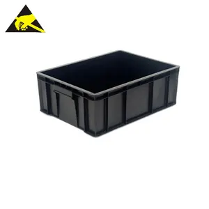 Scatola di plastica Esd camera bianca scatola di sicurezza di circolazione in plastica nera vassoi Pcb Esd contenitori impilabili Esd per protezione antistatica
