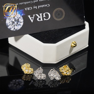 Boucles d'oreilles clous en moissanite de forme irrégulière, en argent S925, serties de diamants en forme de pépites, gravées CNC, bijoux hip-hop pour hommes - Product Image 4