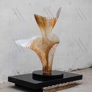 Scultura Astratta a Prezzo di Fabbrica, Statua a Spirale in Resina Trasparente a Forma d'Onda per Progetti Commerciali e Decorazioni Paesaggistiche - Product Image 3