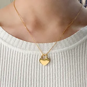 18K Gold Plated Stainless Steel Prosperity Heart Lock Necklace Layering Jewelry Everyday Necklace Petite Jewelry For Friend