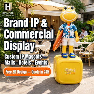 Sculpture de mascotte d'été personnalisée en PRV, grenouille de dessin animé, pour affichage en centre commercial, restaurant extérieur, café, promotion de marque, décoration - Product Image 1