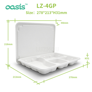 10.9 pollici eco-friendly riciclato ospedale bagassa cibo vassoi 4 scomparto con coperchio resistente al grasso biodegradabile - Product Image 2