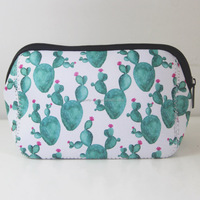 Trousse de maquillage de voyage en néoprène souple imperméable à l'eau Cactus polychrome Pochette de rangement à fermeture éclair