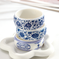 Bracelet élégant de style chinois en porcelaine bleue et blanche, bracelet en résine imprimé de fleurs Guqin, bracelets cadeaux