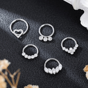 Titanio Piercing gioielli 2 linee Cz pietra forato Piercing al naso incernierato Astm F136 segmento Piercing anello da donna - Product Image 5