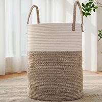 Panier de rangement rond en corde de coton tressée de 80 L avec poignées, 16,5 po de diamètre x 22,5 po de hauteur, organisateur domestique pliable multifonctionnel, vente en gros