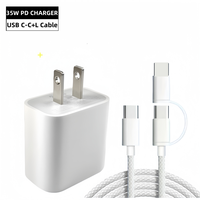 Chargeur rapide USB-C 35W entièrement compatible avec câble TYPE C vers C et Light 2-en-1, adaptateur de charge rapide PD pour iOS et Samsung
