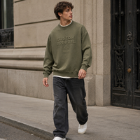 Sudadera OEM Verde Oliva con Logotipo en Relieve 3D, Sudadera de Felpa de Algodón Grueso, Estilo Casual Urbano para Hombre, Cuello Redondo