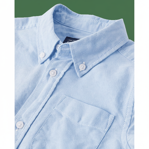 เครื่องแบบนักเรียนมัธยมปลายผ้าอ๊อกซ์ฟอร์ดมีกระดุมสีฟ้าล้วนปักโลโก้ผ้าโพลีเอสเตอร์สำหรับฤดูร้อน - Product Image 1