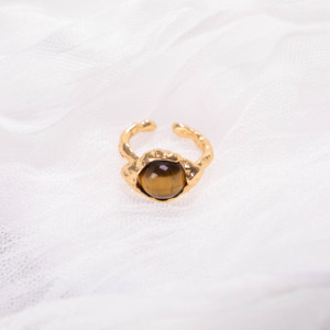 Gold-Plated Tiger Eye Stone Open <b>Ring</b> Irregular Texture <b>Statement</b> <b>Ring</b> Fashion Luxury Jewelry for Women - Product Image 4