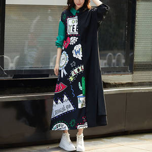 Top sals ultimate moda Patchwork Maxi abiti oversize abbigliamento donna stampa <span class=keywords><strong>Plus</strong></span> Size collo a Polo lungo camicia per donna - Product Image 2