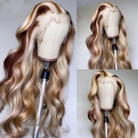 SOBOOMWIGS Highlight Balayage Ombre Couleur Corps Vague Avant de Lacet Perruque Ombre Racine Blonde Highlight Perruques de Cheveux Humains Avec Des Cheveux De Bébé