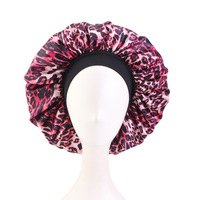 Bonnet en satin imprimé léopard tendance, bonnet de nuit pour le soin des cheveux, bonnet respirant en satin pour femmes avec bande élastique