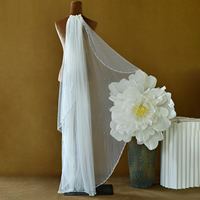 Mariage des mariées du commerce extérieur européen et américain perlé monocouche voile moyen-long robe de mariée voile décoratif perlé