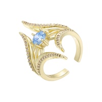Bague en cuivre JINYUAN avec zircon coloré incrusté, motif ailes et feuilles, style INS personnalisé, forme marquise, ajustable, pour femme