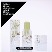 En stock – Emballage de tube de rouge à lèvres en ABS imprimé en 3D, style frais, mat, transparent, vert rhododendron et oiseau