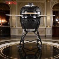 Grill Kamado en céramique portable TOPQ polyvalent de 23 pouces - Barbecue au charbon de bois en céramique pour la cuisson en plein air