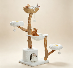 Aston Group Albero per Gatti Moderno di Lusso Ecologico in Legno, Ispirato ad Halloween, Resistente, con Amaca Accogliente e Posatoi a Fiore, a 4 Livelli - Product Image 1