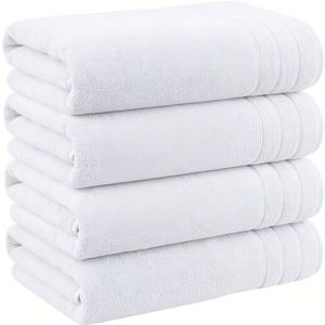 Bath <b>Towels</b> 4 Pack Extra Large 100% Cotton Lightweight Highly Absorbent Quick Dry Solid Color Bathroom <b>Guest</b> Spa White - Product Image 1