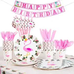 Party Decoratie Servies Set Fire Gelukkige Verjaardag Flamingo Thema Servies Papier Plaat Set Feestartikelen