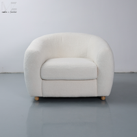 Fauteuil de relaxation moderne de luxe avec pieds en bois, style nordique, blanc, ensemble de canapés ronds, fauteuil d'appoint en bouclette, meubles pour salon