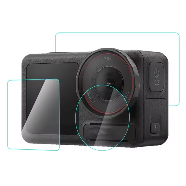 2.5D 9H Tempered Glass Lens Screen Film + Front Screen Protector + Rear Screen Protector for DJI OSMO Action 3 4 5 Pro Camera