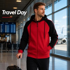 Custom <b>Men's</b> Zip Up Hoodie Red Black Fleece Casual Long Sleeve Hooded <b>Sweatshirt</b> Regular Fit - Product Image 4